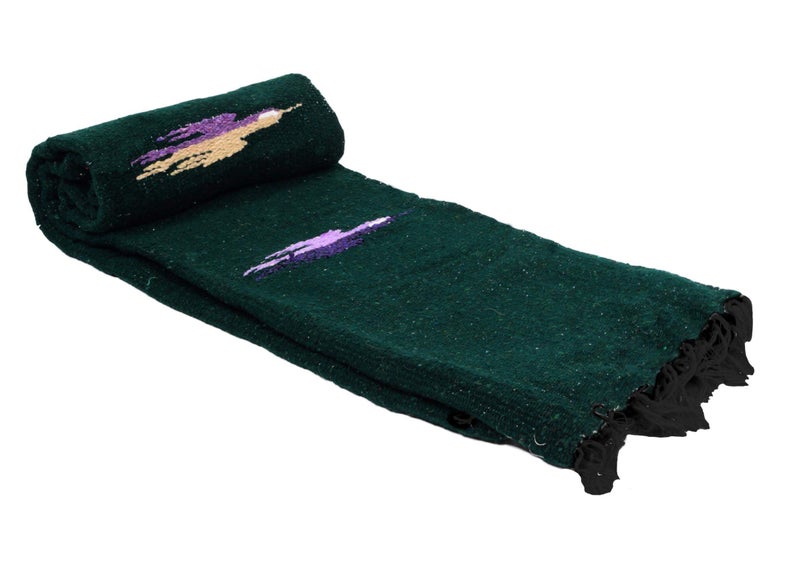 Open Road Goods Yoga Blanket - Thick Mexican Thunderbird Blanket - Handmade and Made for Yoga! (Dark Green) - Image 4